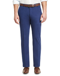 Ermenegildo Zegna Cashmere Cotton Flat Front Trousers Blue