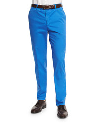 Zanella Parker Cotton Stretch Flat Front Trousers Blue
