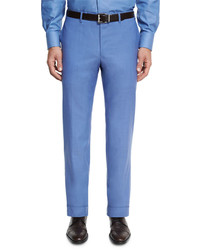 Canali Sienna Contemporary Flat Front Trousers Blue