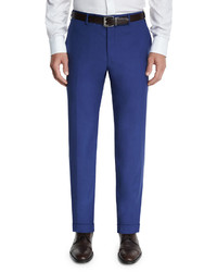 Canali Sienna Contemporary Flat Front Trousers Navy