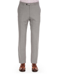 Isaia Solid Flat Front Trousers Pearl Gray