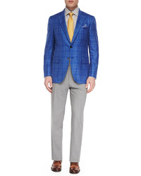 Isaia Solid Flat Front Trousers Pearl Gray