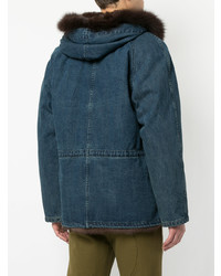 Yves Salomon Homme Fur Hooded Denim Coat