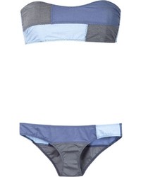 Blue Patchwork Bikini Top
