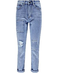 Boohoo Sara Relaxed Fit Patchwork Boyfriend Jeans