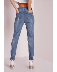 Missguided Riot Highrise Rip Patchwork Mom Jeans Vintage Blue