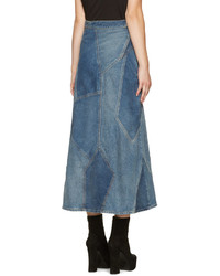 Saint Laurent Blue Denim Patchwork Skirt