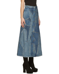 Saint Laurent Blue Denim Patchwork Skirt