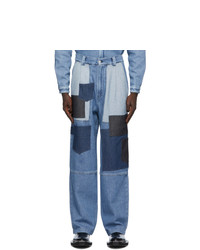 Sunnei Blue Loose Fit Patchwork Jeans
