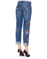 MSGM Denim Jeans With Paisley Patches