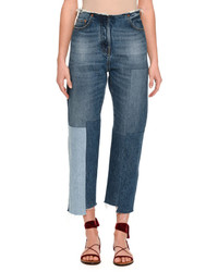 Valentino Patchwork Cropped Skinny Jeans Light Blue