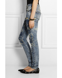 Saint Laurent Patchwork Low Rise Skinny Jeans