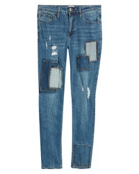 BP. Slim Fit Patch Distressed Jeans In Indigo Patchwork At Nordstrom