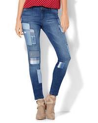 New York & Co. Soho Jeans Patchwork Superstretch Legging Indigo Blue Wash