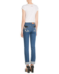 Marc Jacobs Straight Leg Jeans With Patches And Embellisht