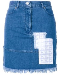 Blue Patchwork Mini Skirt