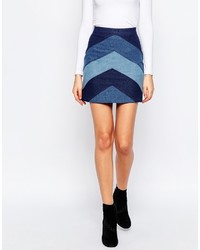 Asos Tall Denim A Line Mini Skirt With Chevron Patchwork