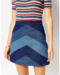 Asos Collection Denim A Line Mini Skirt With Chevron Patchwork