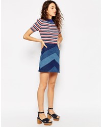 Asos Collection Denim A Line Mini Skirt With Chevron Patchwork