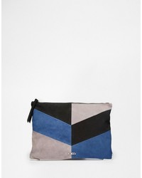 Faith Patchwork Clutch Bag In Suede