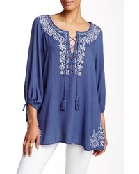 Monoreno Lace Up Peasant Blouse