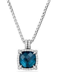 David Yurman 9mm Chtelaine Hampton Blue Topaz Pendant Necklace With Diamonds