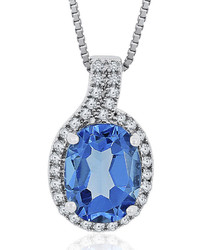 Fine Jewelry Genuine Blue Topaz And Lab Created White Sapphire Curve Pendant Necklace