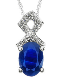 Fine Jewelry Lab Created Blue Sapphire And Diamond Accent 10k White Gold Split Bail Pendant Necklace