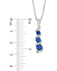 Zales Lab Created Blue Sapphire Three Stone Swirl Pendant In 10k White Gold