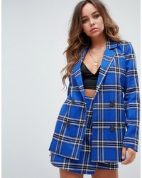 Missguided Oversized Check Blazer Co Ord In Blue