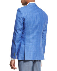 BOSS Plaid Linen Cotton Sport Coat Blue
