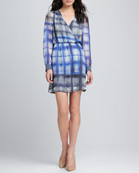 Cusp by Neiman Marcus Check Print Crossover Dress