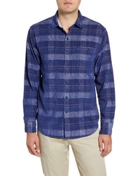 Blue Plaid Corduroy Long Sleeve Shirt