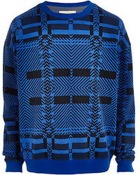 River Island Blue Check Oversized Sweatshirt