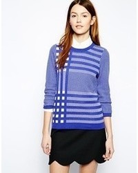 Jaeger Boutique By Jger Knitted Top In Gingham Check Purpleblue