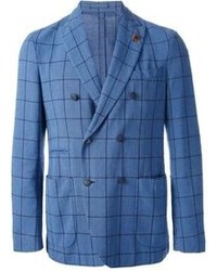 Blue Plaid Double Breasted Blazer