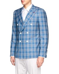 Isaia Cortina Double Breasted Wool Check Blazer