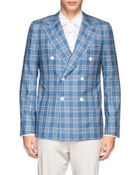 Isaia Cortina Double Breasted Wool Check Blazer
