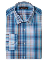 Ben Sherman Dress Shirt Multi Blue Plaid Long Sleeve Shirt