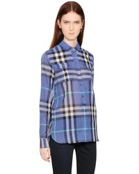 Burberry Check Printed Cotton Voile Shirt