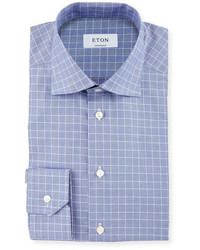 Eton Contemporary Fit Glen Plaid Check Dress Shirt Navyblue