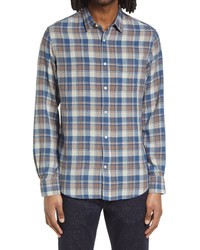 Officine Generale Lipp Plaid Flannel Button Up Shirt In Bluebrownecru At Nordstrom