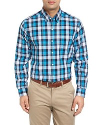 Cutter & Buck Big Tall Blue Lake Regular Fit Plaid Sport Shirt