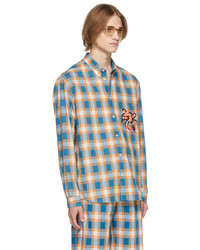 Gucci Blue Orange Freya Hartas Edition Check Animal Embroidery Shirt