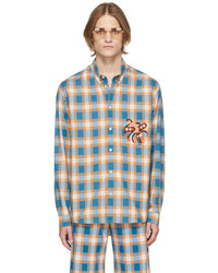 Gucci Blue Orange Freya Hartas Edition Check Animal Embroidery Shirt