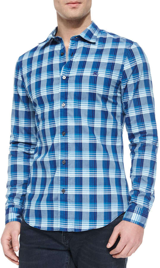 Long Sleeve Check Sport Shirt Blue 