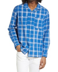 Wood Wood Dylan Plaid Organic Cotton Button Up Camp Shirt In Bright Blue At Nordstrom