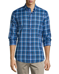 Vince Manhattan Plaid Long Sleeve Sport Shirt Vibrant Blue