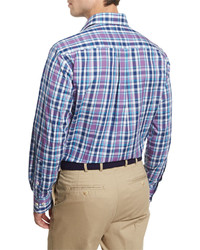 Peter Millar Multi Plaid Long Sleeve Sport Shirt Blue
