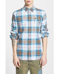 Obey Loner Plaid Flannel Shirt Blue Small